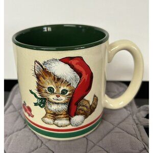 Potpourri Press 1989 Mug Christmas Cat Hat Mouse Heavy Ceramic Signed WIM CUTE